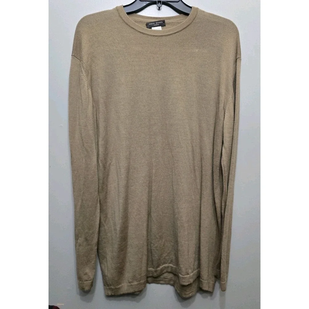 Henri Bendel Classics Tan Beige Extrafine Merino Wool Crewneck Sweater Womens M
